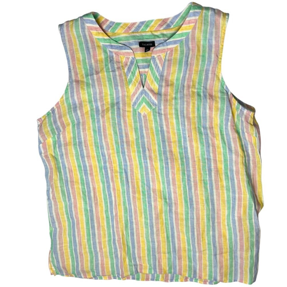 Talbots Pastel Multi-Striped Linen Blend Tank Top